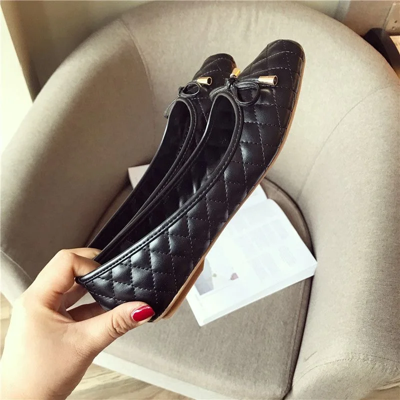 2024 Spring Summer Shoes Women Flats Square toe Soft Ladies Brand Shoes Fashion Ballet Flats Black Gold ZH2496