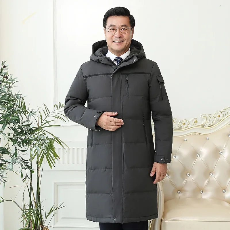 

-30 Degree Middle-aged Men Winter Down Coat for Father Men's Hooded X-Long 90% White Duck Down Jacket Thicken Warm Male Parka