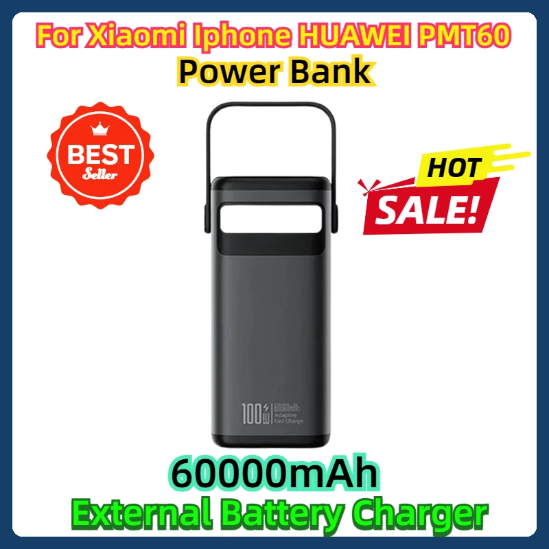 For Xiaomi Iphone HUAWEI PMT60 Powerful Power Bank 60000 MAh 100W Type C Powerbank 60000mAh External Battery Charger