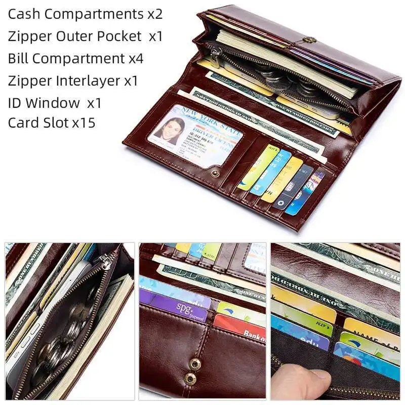 Women Leather Wallet Long Multifunction Business Card Holder Brand Fashion Female Purse men Multiple pockets business sac