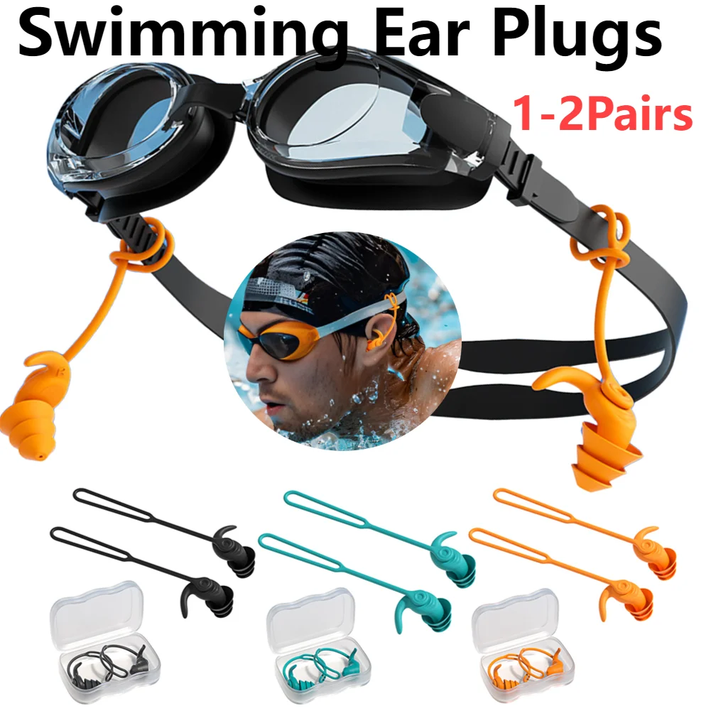 1-2 زوج السباحة الأذن المقابس سيليكون مقاوم للماء مكافحة الضوضاء بركة اكسسوارات السباحة سدادات الأذن الرياضات المائية السباحة السباحة الأذن المقابس