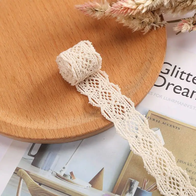 5Yard/lot Beige Color Patchwork Cotton Crocheted Lace Ribbon Wedding Party Craft Apparel Sewing Fabric DIY Handmade Accessories