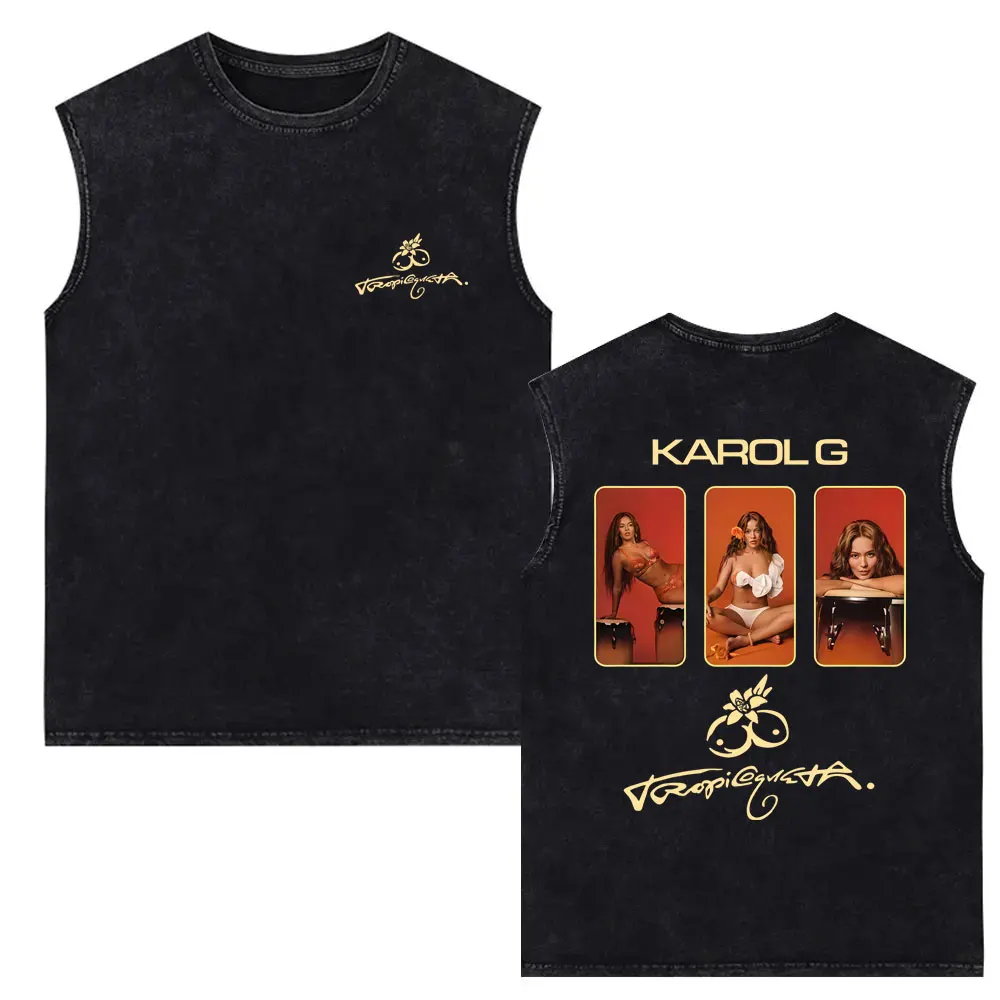 

Karol G Tropicoqueta Album 2025 Vintage Washed Tank Tops Men Women Casual Cotton Retro T-shirt Fashion Pop Music Sleeveless Vest