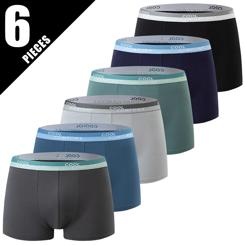 

6-Piece Men's Boxer Shorts Youth Elastic Waist Solid Color Versatile Casual Comfortable Fashionable Beach Pants Trendy
