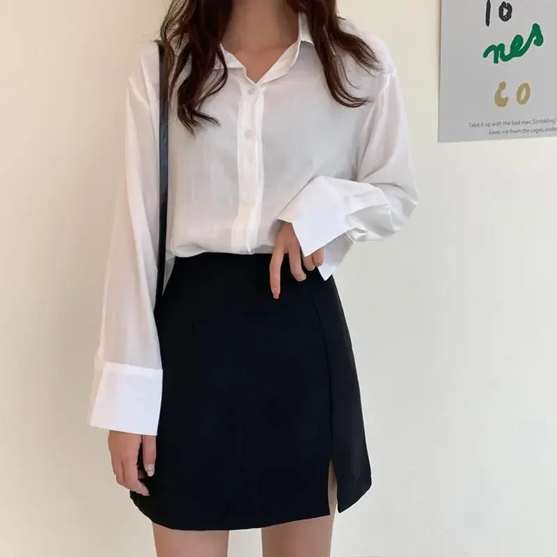 Skirts Women Side-slit Feminine Ulzzang Pure Elegant Chic Office-look All-match A-line Leisure Above Knee XS-3XL High Waisted