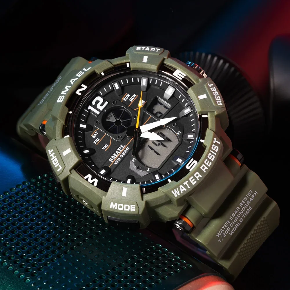 SMAEL-reloj deportivo para hombre, relojes militares del ejército, moderno, resistente al agua, despertador de 5bar, cronógrafo Digital, 2021, 8045