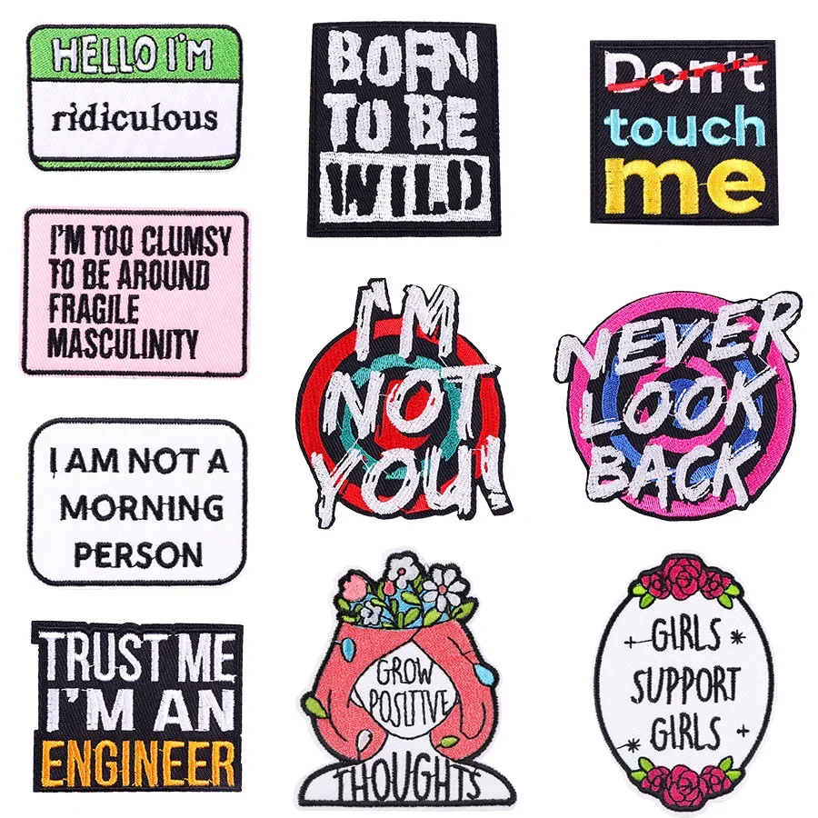 Iron On Patches for Clothes Motivational Clothing Stickers Fabric Sewing Embroidered Patch Thermal Adhesive Applique Fusible