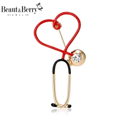 Beaut&Berry Enamel Stethoscope Brooches for Women Unisex Medical Pins Friends Party Gifts Banquet Jewellery Accessories