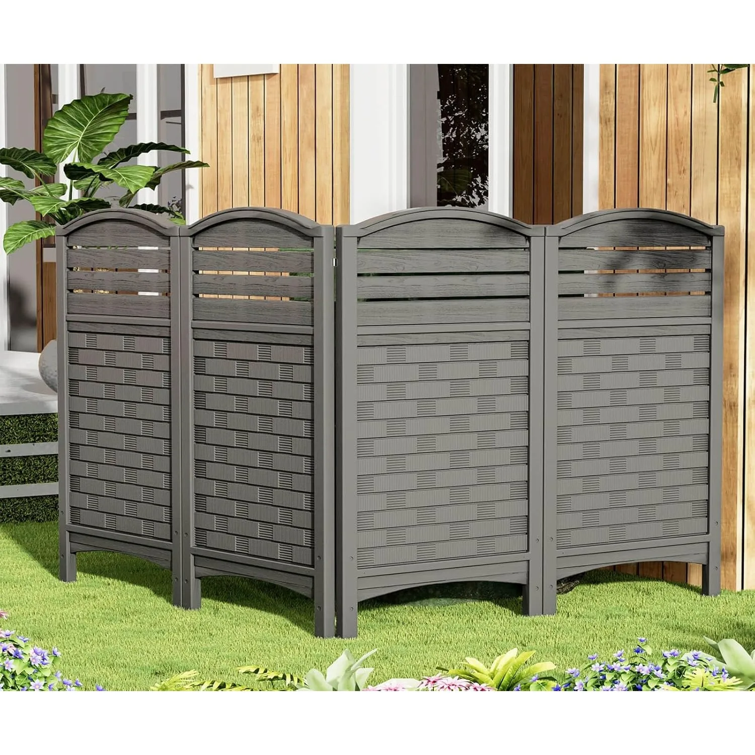 Air Conditioner Fence Privacy Screen,Resin Outdoor Privacy Vinyl Fence,4 Panels Trash Can Enclosure,45