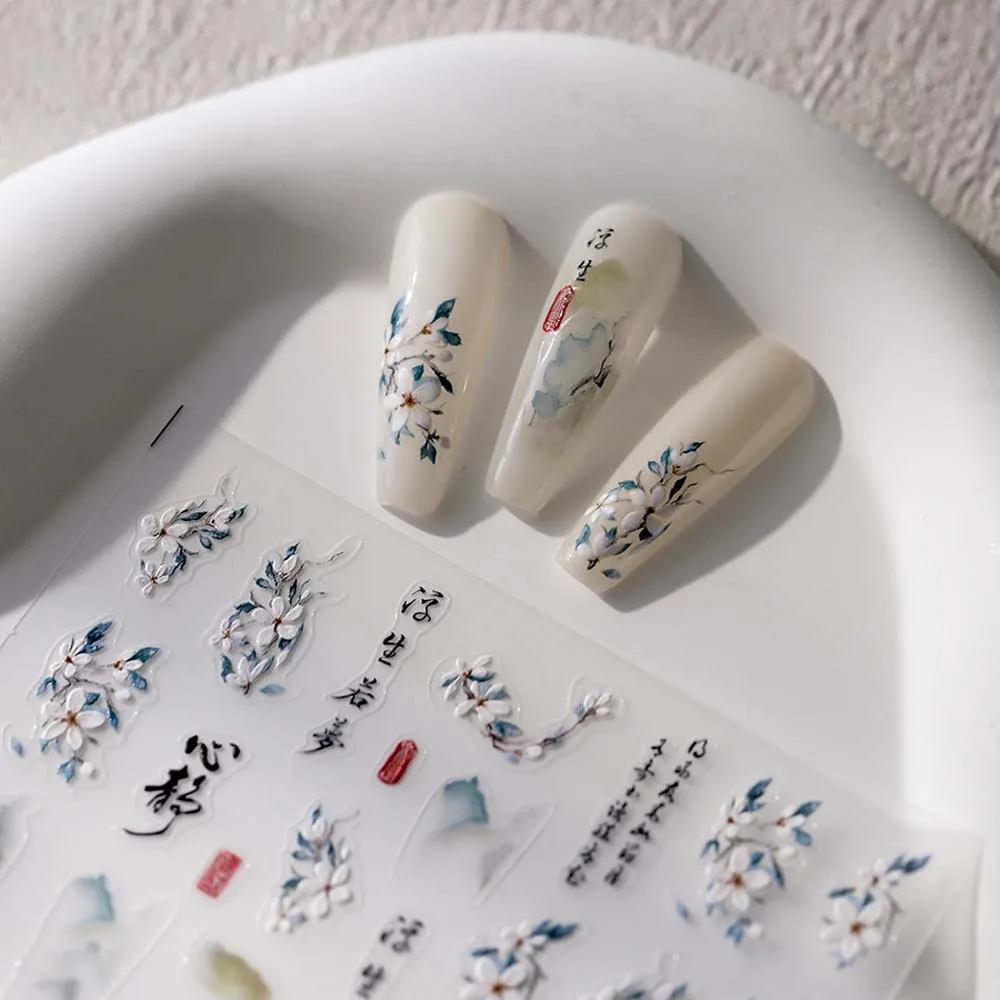 Pearl Flowers Chinese Nail Stickers Butterfly Chinese Calligraphy Chinese Nail Decals Cheongsam Accessories Manicure Ornaments