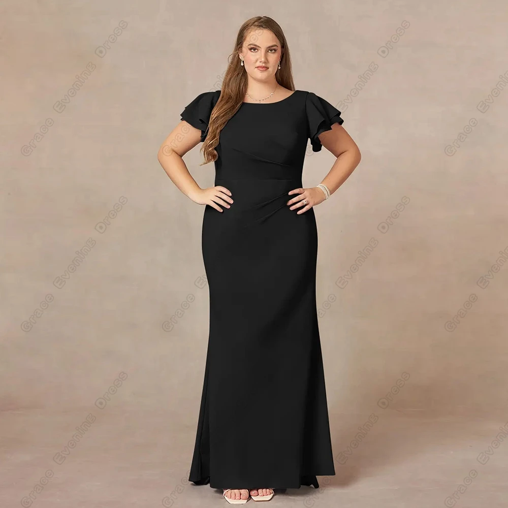 Black Plus Size Mother of Bride Dresses for Women Short Sleeve Chiffon Wedding Party Dresses with Ruffles 2024 Robe De Soirée