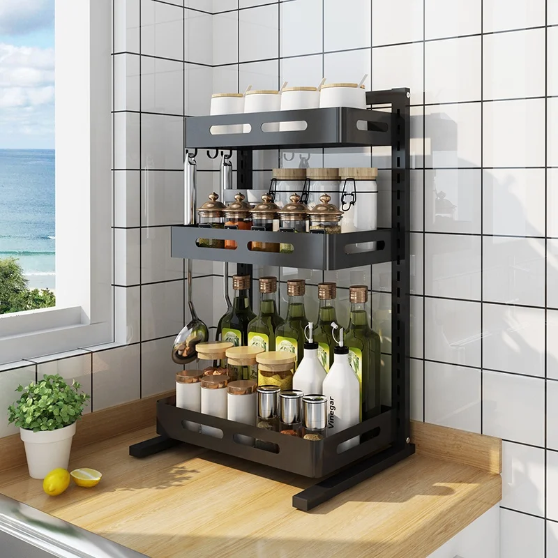 Kitchen Organizer Hanging Spice Storage Rack Multi-tier Wall Mounted Metal Stainless Steel Storage Holders & Racks Sustainable