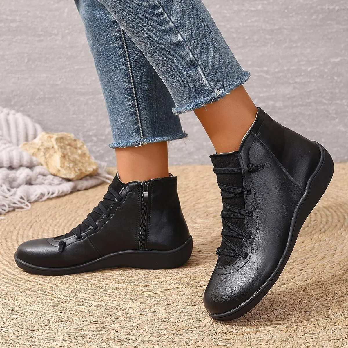 

2025 Hot Sale Spring New British Wind Low Tube European and American Large Size Women's Boots Fashion Simple Casual Ankle Boots