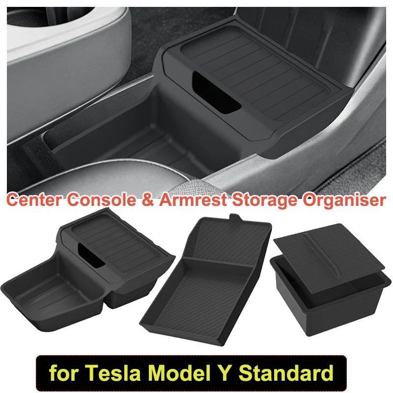 

for Tesla Model Y Standard 2026 Center Console Storage Organizer Box Armrest Box Storage Tray Protect Mat Interior Accessories