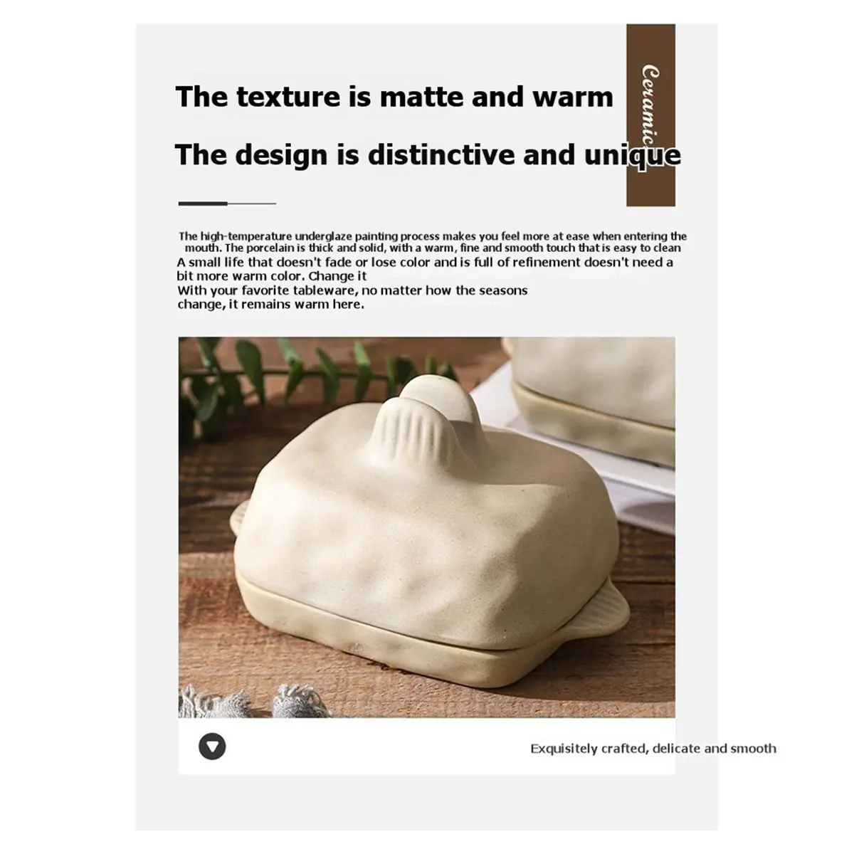 Ceramic Butter Dish Handcrafted Rectangular Keeper with Textured Lid