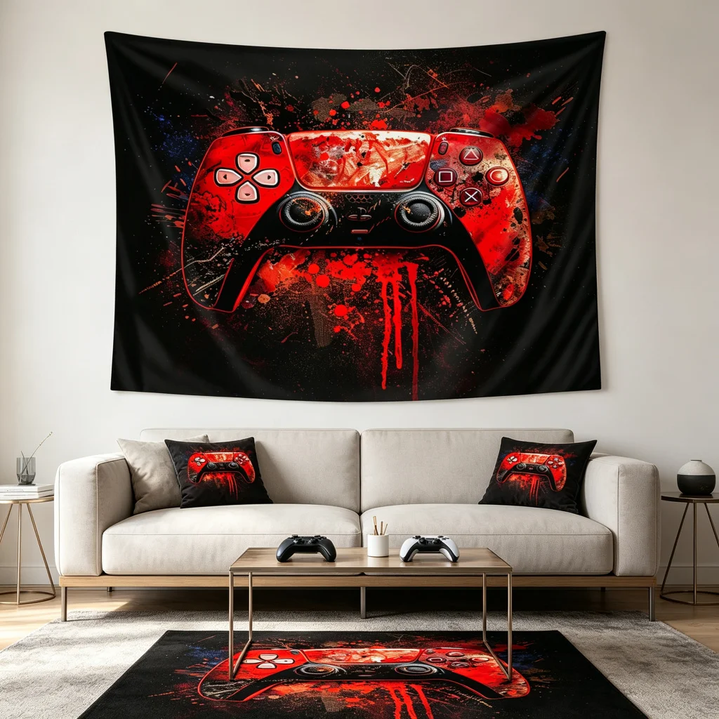 1PC Red Game Controller Art Print Backdrop Banner, Bedroom Living Room Photo Background, Polyester, Home Decor, Wall Art