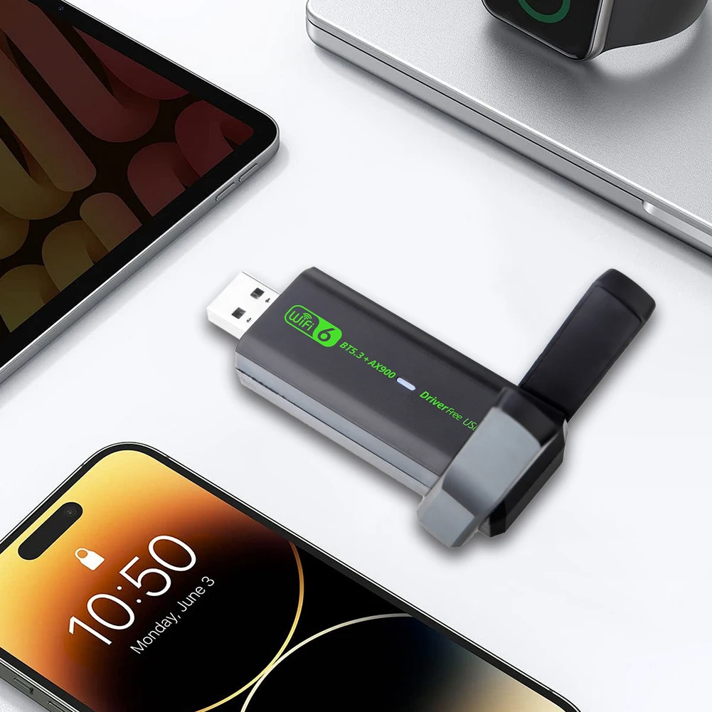 Adaptor 5.3 kompatibel dengan Bluetooth, Dongle jaringan USB WiFi 6, USB, kartu jaringan nirkabel 900Mbps untuk PC/Laptop/Desktop