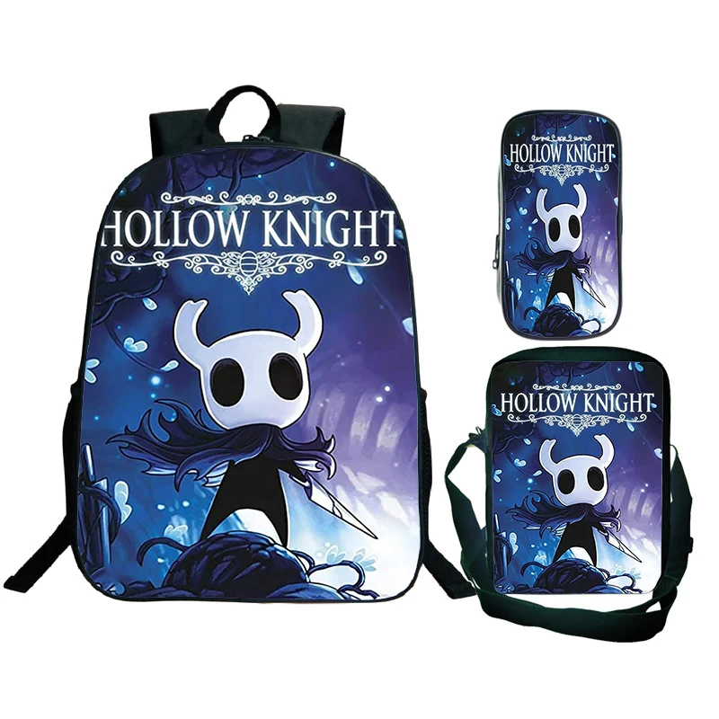 Children\'s 3pcs Set Backpack Hollow Knight Print School Bag Waterproof Kids Cartoon Bookbag Primary Students Backpack Nylon Bags