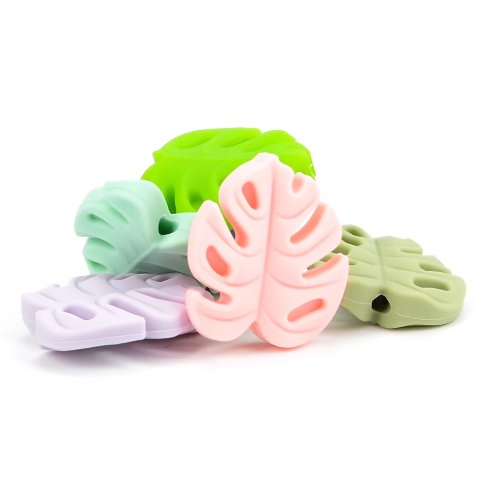LOFCA 30pcs Silicone Monstera Beads Cartoon Leaf BPA Free Silicone Teether Baby Accessories Toys DIY Necklace Pacifier Chain