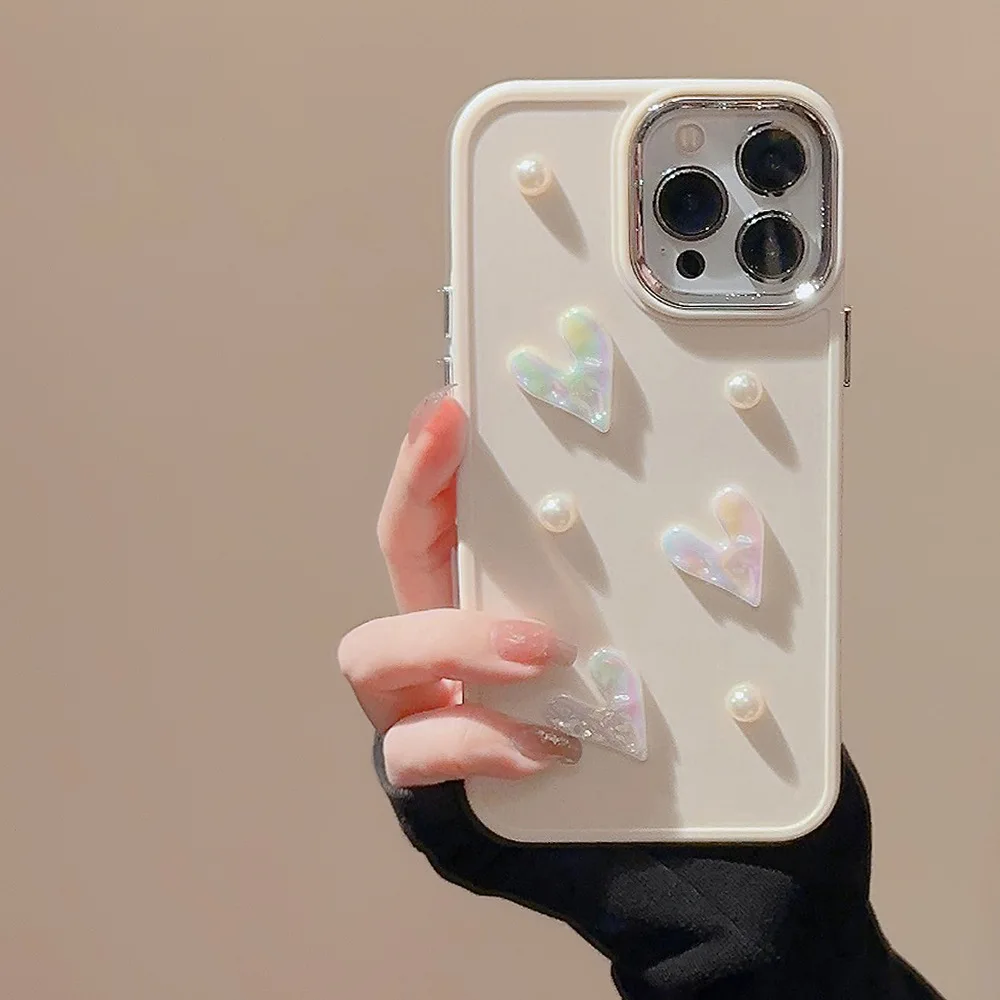 3D Love heart pearl relif diy girl woman phone case for iphone 11 12 promax se2020 7 8 14 plus pro max 13 xsmax x xr cover