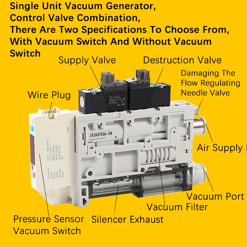 1 pcs ZK2A10K5N-08 Integrated Vacuum Generator Suction And Rupture Integrated Small Digital Display With Rupture Valve