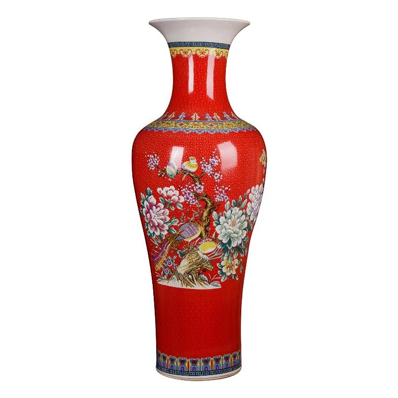 Chinese home decoration ornament ceramic vase enamel color ceramic vase entrance ornament ceramic handicraft gift