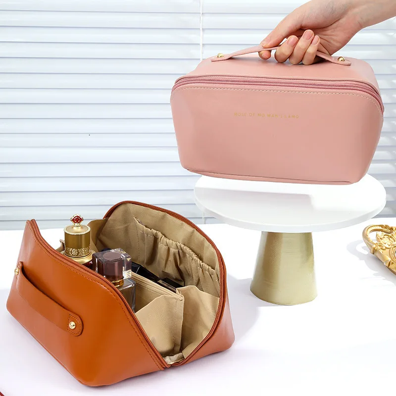 Borsa per il trucco da viaggio, borse per cosmetici di grande capacità, borsa da toilette portatile impermeabile in PU organizzatore per il trucco