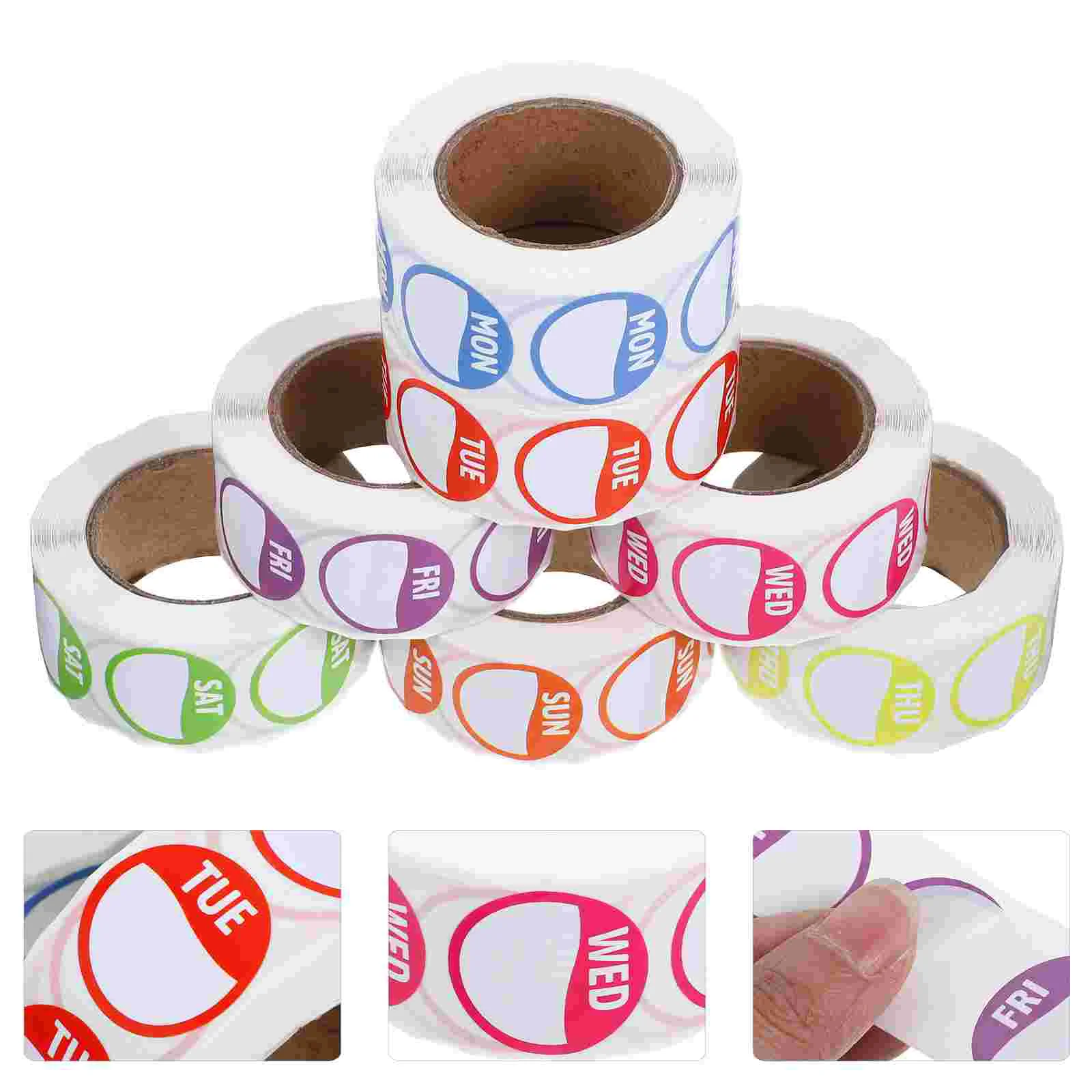 

7 Rolls Adhesive Sticky Labels Date Time Stickers for Inventory Restaurant Boutique Bakery Weekdays Dot Markers Monday to Sunday