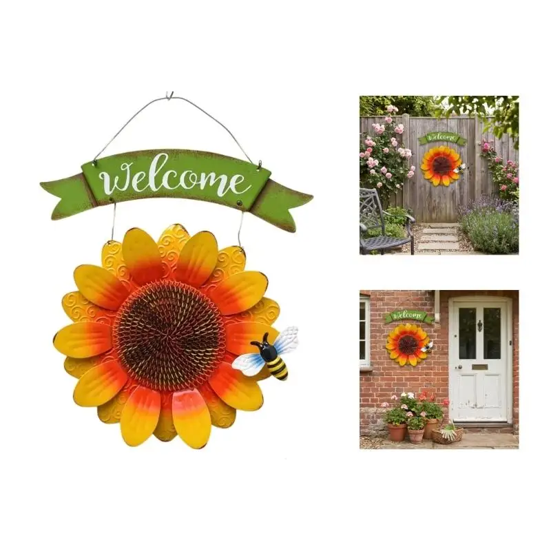 E8BD Welcome Sign Sunflowers Hanging Sign for Front Door Wall Decorative Door Hanger