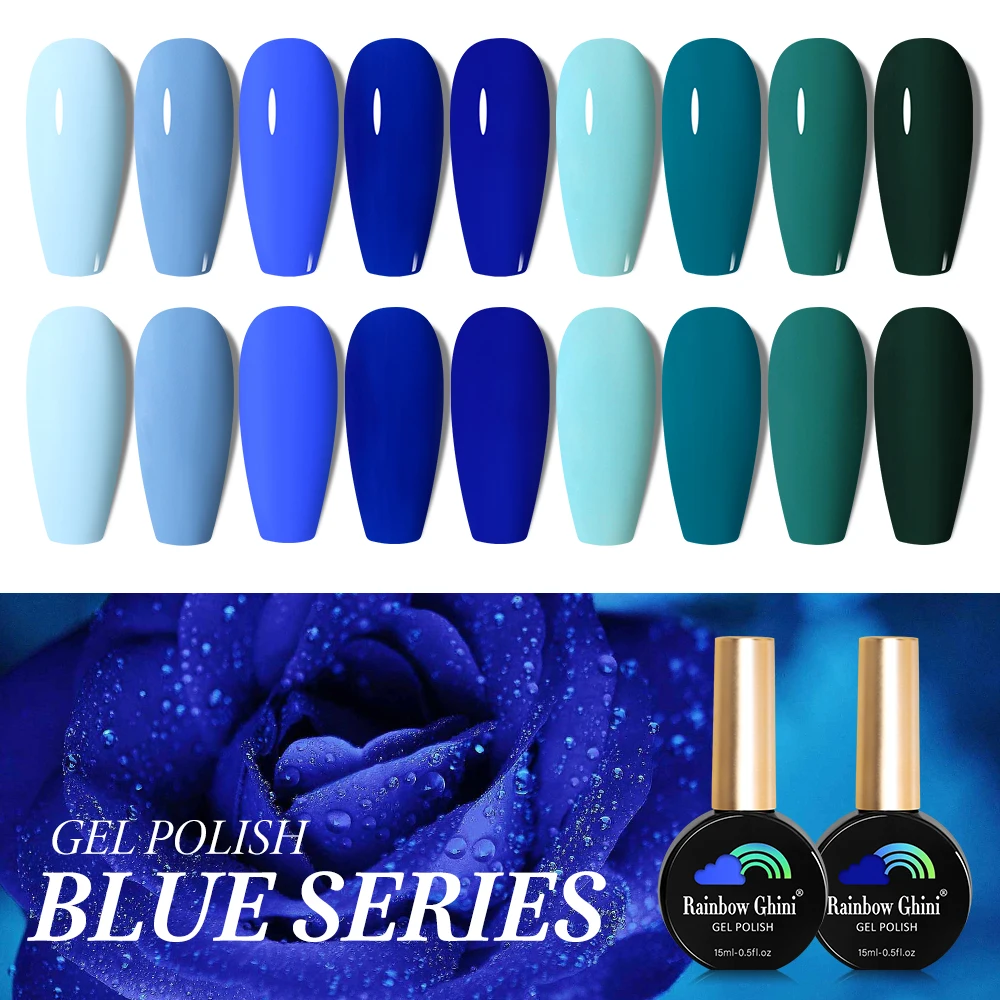 Rainbow Ghini UV LED 15 ml dunkelgrüner himmelblauer Gel-Nagellack, semi-permanente Nagelkunst-Maniküre, Soak Off Gel-Nagellacke