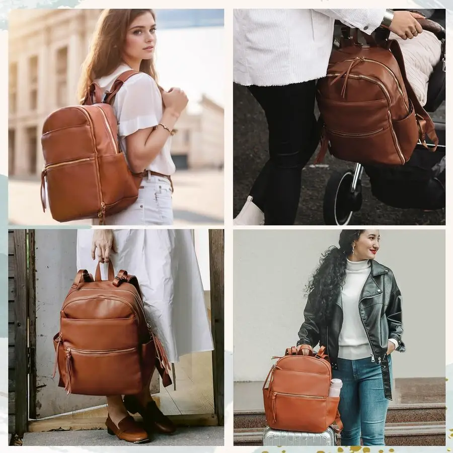 Mochila para fraldas com 6 bolsos isolados, bolsa para fraldas de couro, bolsa grande para bebês para mamãe, registro de bebê, 18 bolsos, troca Pa