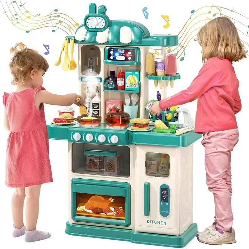 47PCS Kids Big Kitchen Food Toys Cooking Stove Play Sink Toy Kitchen Accessories Kitchen Utensils Sets