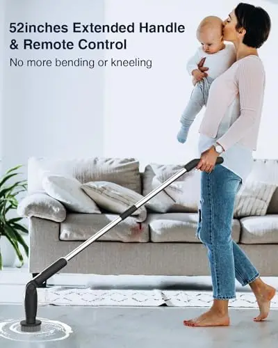 

Электрическая щетка-скруббер Leebein – 4 регулируемых угла, 8 насадок, длинная ручка и пульт ДУ для душа, ванны, пола (черный)