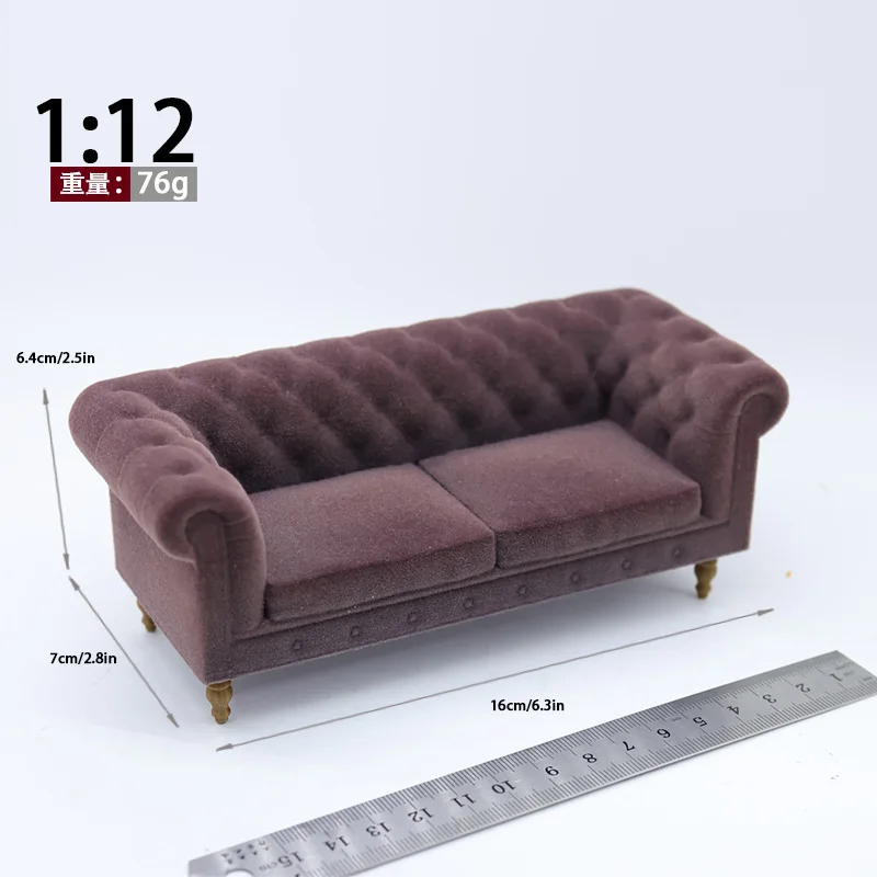 1:12 Mini Sofa European Vintage Sofa Dollhouse Living Room Furniture Model Miniature Scene Desktop Ornament Accessories Decor