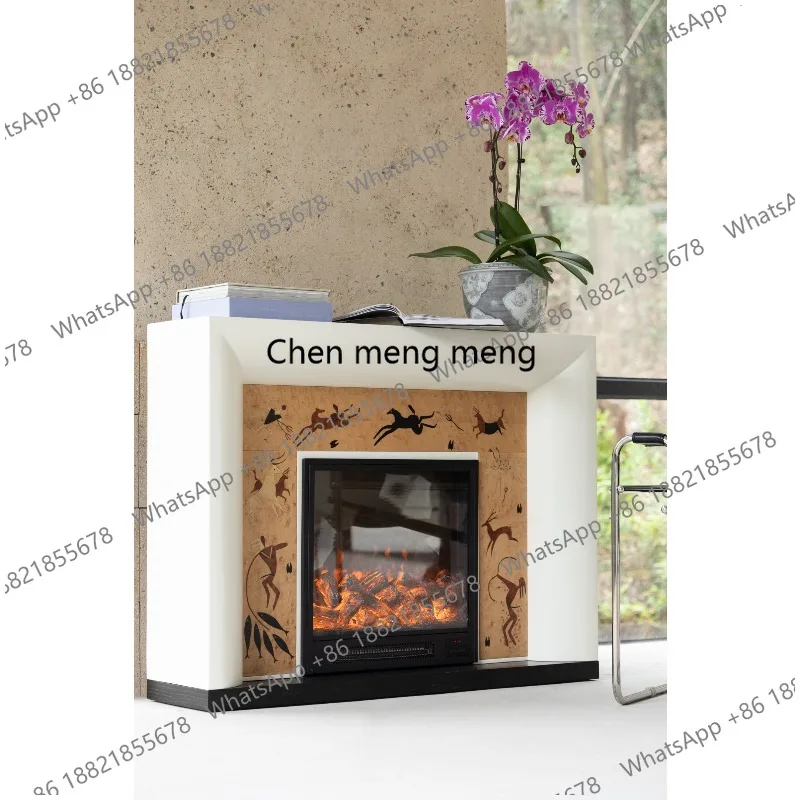 Simulation fire fireplace solid wood storage table art with heating bluetooth speaker