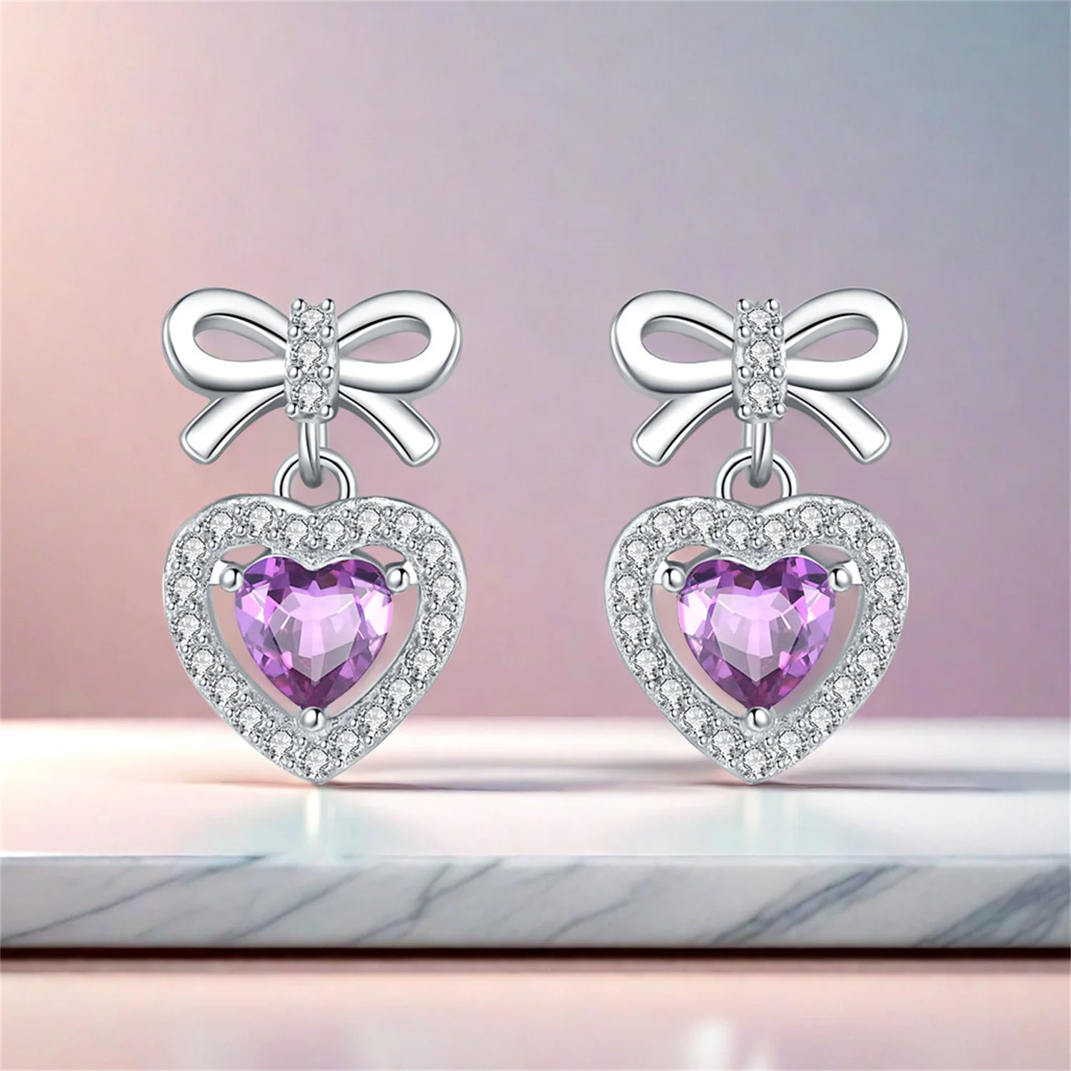 Pendientes de plata de ley 925 auténtica para mujer, aretes con forma de corazón Rosa romántico, joyería de boda y navidad, regalos