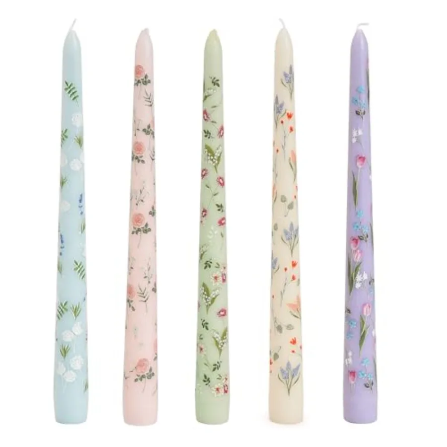 Pretty Floral Taper Candlesticks Beautiful 5-Color Decal Craft 10" Long Decorative Candle Scented and Colored Tall Candlestick