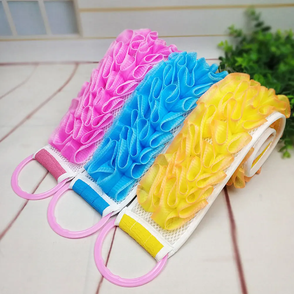 3 قطعة مزدوجة الوجهين الظهر الغسيل منشفة استحمام سميكة شبكة قطاع لتقشير الأصفر الأزرق الوردي ثنائي الغرض أداة الاستحمام #1