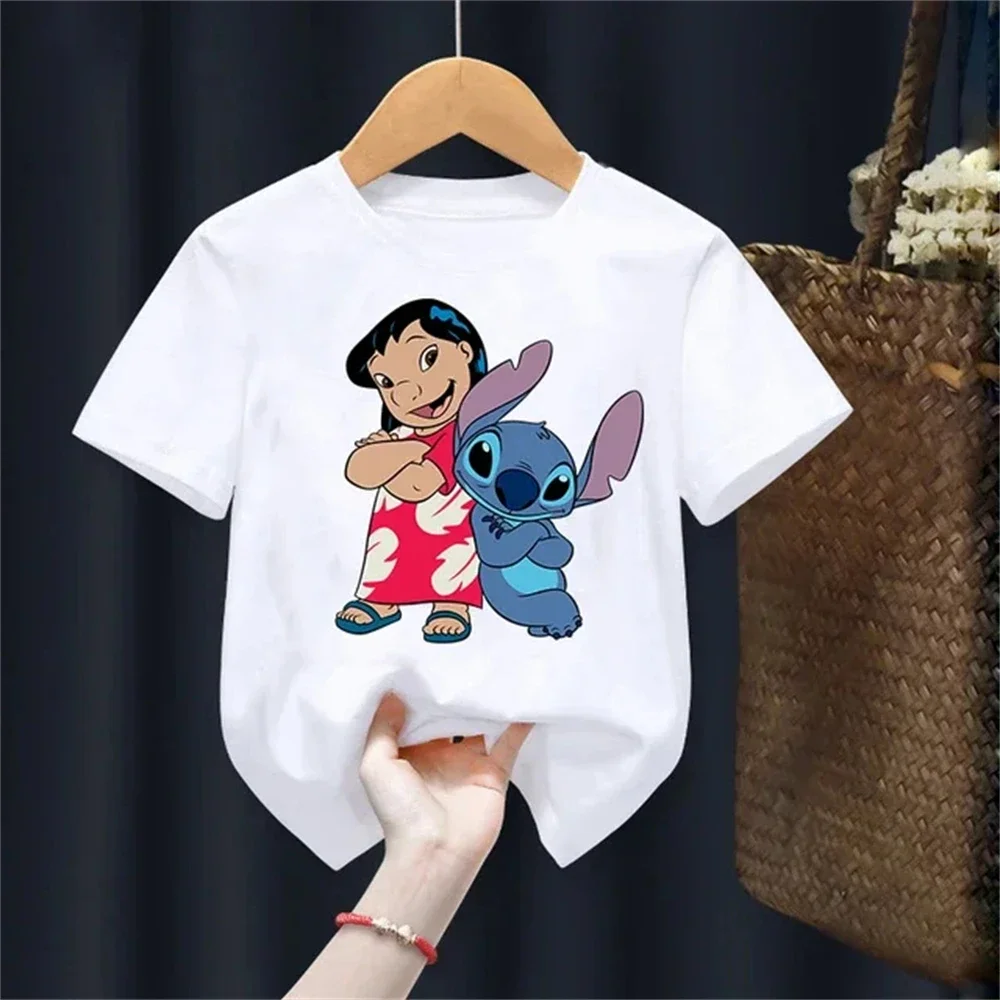 MINISO Lilo Stitch Children T-Shirt Kawaii T Shirt Anime Cartoons Children Casual Clothes Tee Shirt Kid Girl Boy Fashion Y2K Top