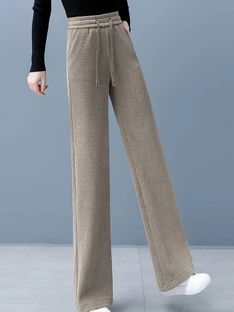 Vrouwen Zakken Losse Nieuwe Lente Wijde Pijpen Broek Herfst Hoge Taille Effen Elastische Casual Broek Voor Vrouw Sport Buiten