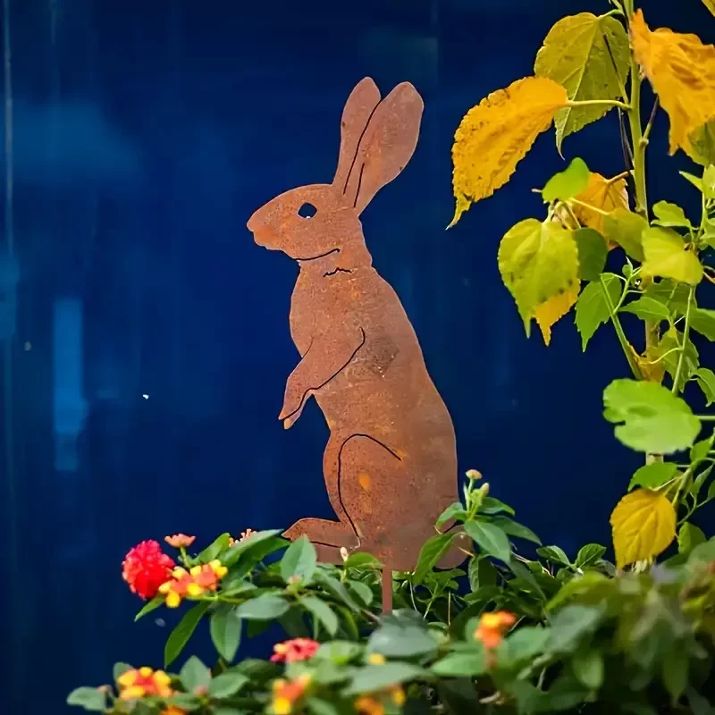 

1 шт., деревенский сад, силуэт кролика, металлический кол, железный декор в виде животных, не требуется, уличное садовое искусство