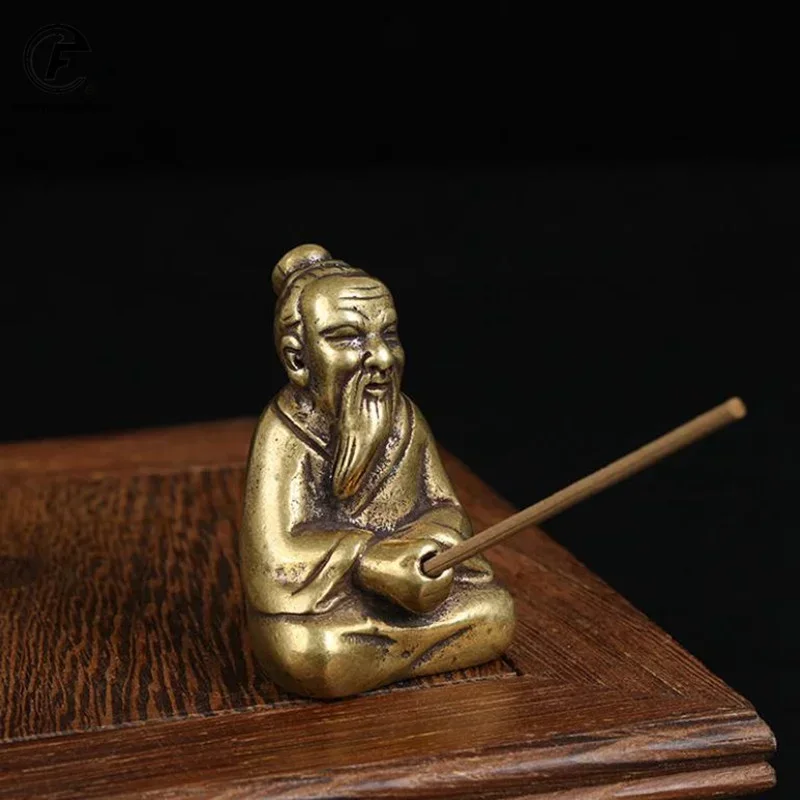 Antique Bronze Taoism Lao-Tse LaoZi Soothe The Nerves Statue Pure Copper Buddha Figurines Ornaments Incense Burner Home Decor