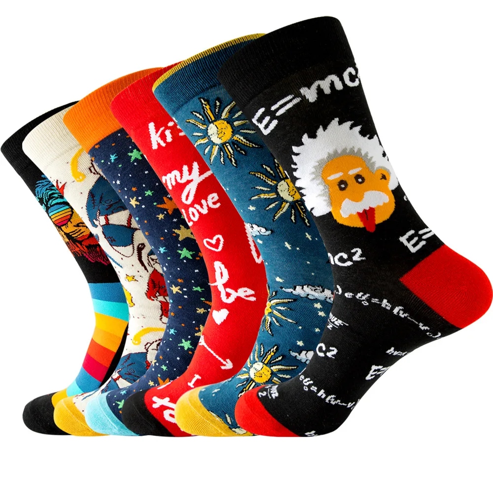 1 Pair Cartoon Celebrity Men's Socks With Print Comfortable Harajuku Trendy Animal Socks Breathable Stars Sox Christmas Gift