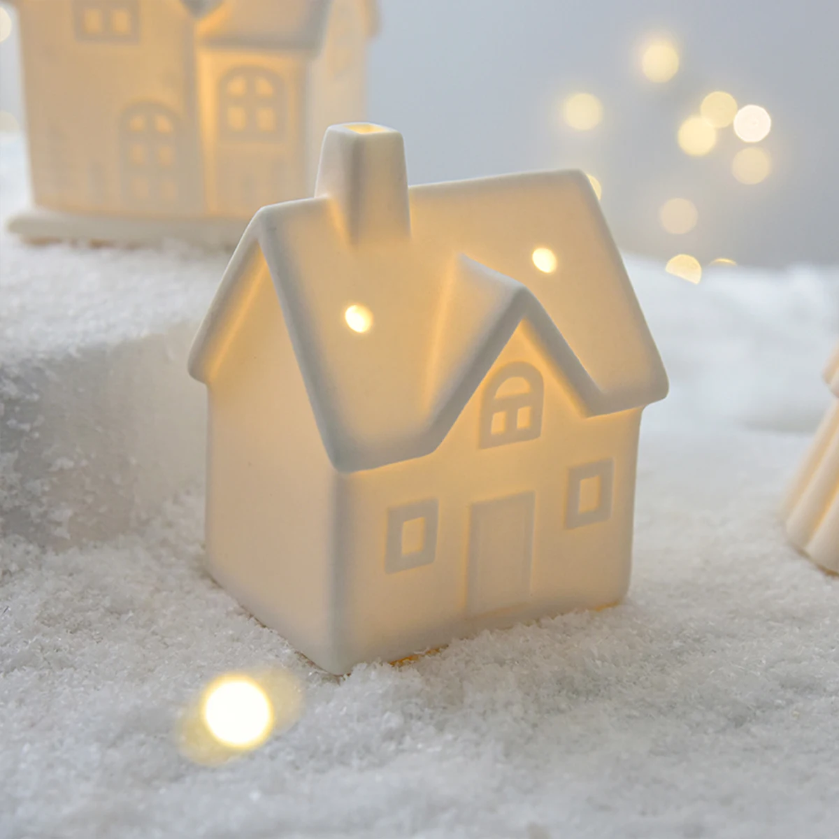 Christmas Ceramic House Desktop Decoration Glowing Christmas Snowhouse Snowman Christmas Tree Decoration