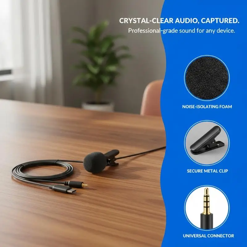 3.5mm USB Type C Clip On Microphone Mini Portable  Mic for PC Laptop Smartphone Gaming Voice Chat Content Creation