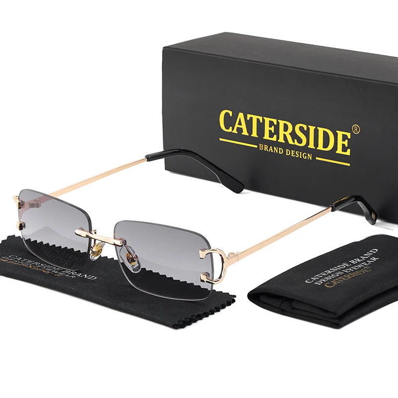 CATERSIDE Blau Rechteckige Sonnenbrille Männer Randlose Metall Fashion Square Sonnenbrille Für Frauen Gradienten Objektiv Outdoor Brillen UV400 – Detail 11