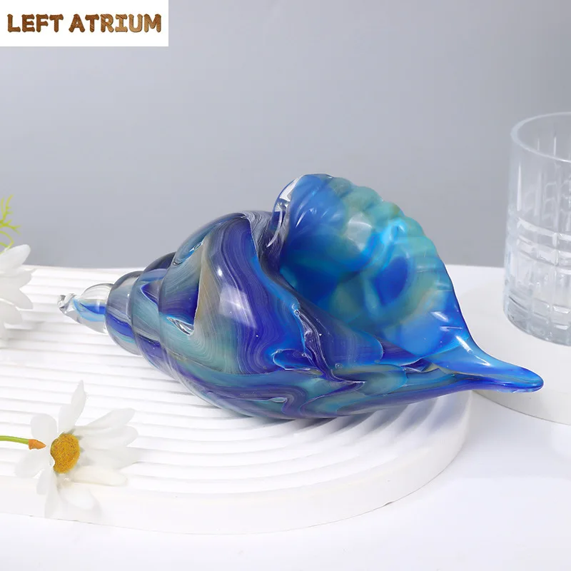 

Modern Glass Art Colorful Conch Sculpture Ornaments, Handmade Turquoise Shellfish Sculpture Decorations, Living Room Handicrafts