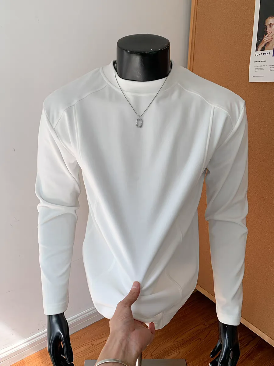 White Long Sleeve Deconstructed T-Shirt Men's Spring Autumn Loose Fit American Style Boxy Heavyweight Sweatshirt Inner Wear B...