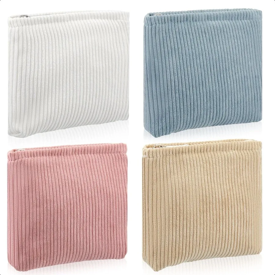 

4 Pcs Floral Makeup Bag Corduroy Cosmetic Bag with Zipper Portable Small Pouches for Purse Toiletry Mini Pouch Cute Mini Makeup