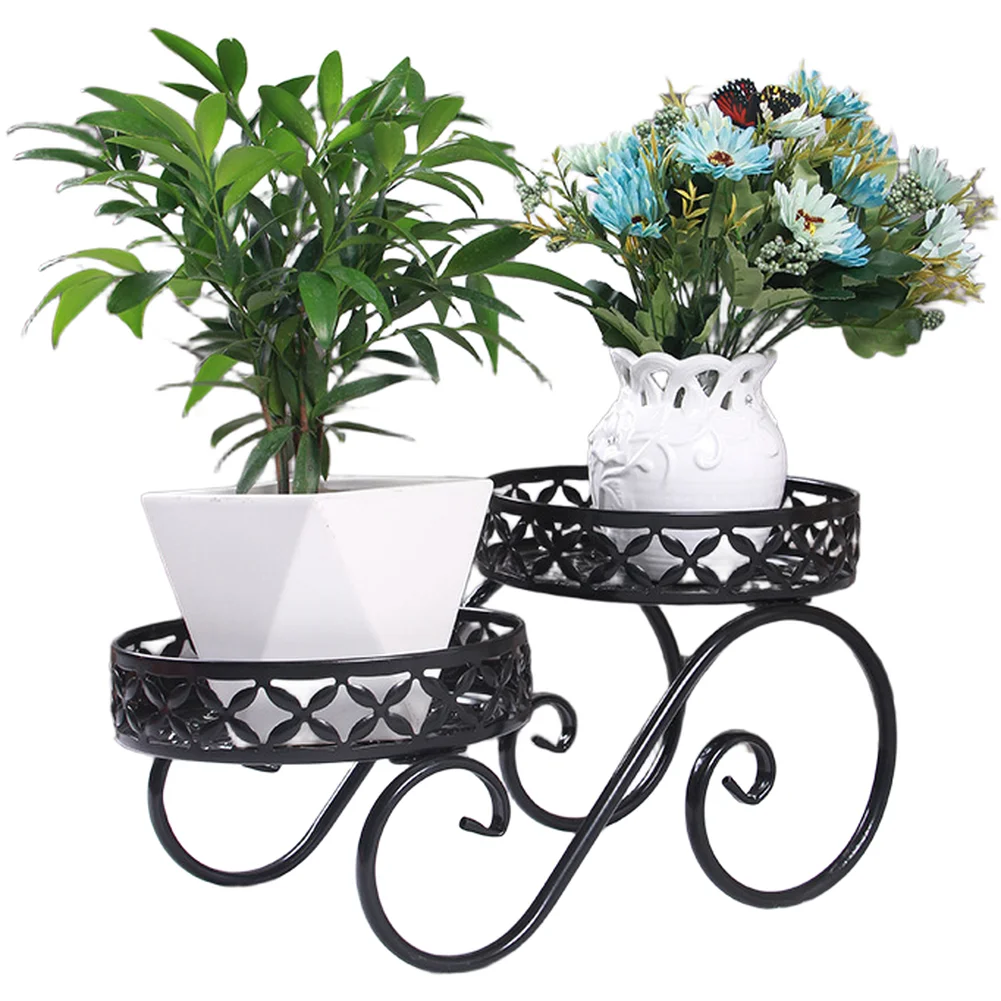 Carbon Steel Double Layer Plant Stand for Potted Plants - Space Saving Indoor Outdoor Flower Pot Holder 57x27x26cm Sturdy Frame
